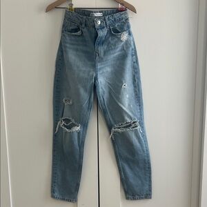 Zara Light Blue Distressed Boyfriend Jeans